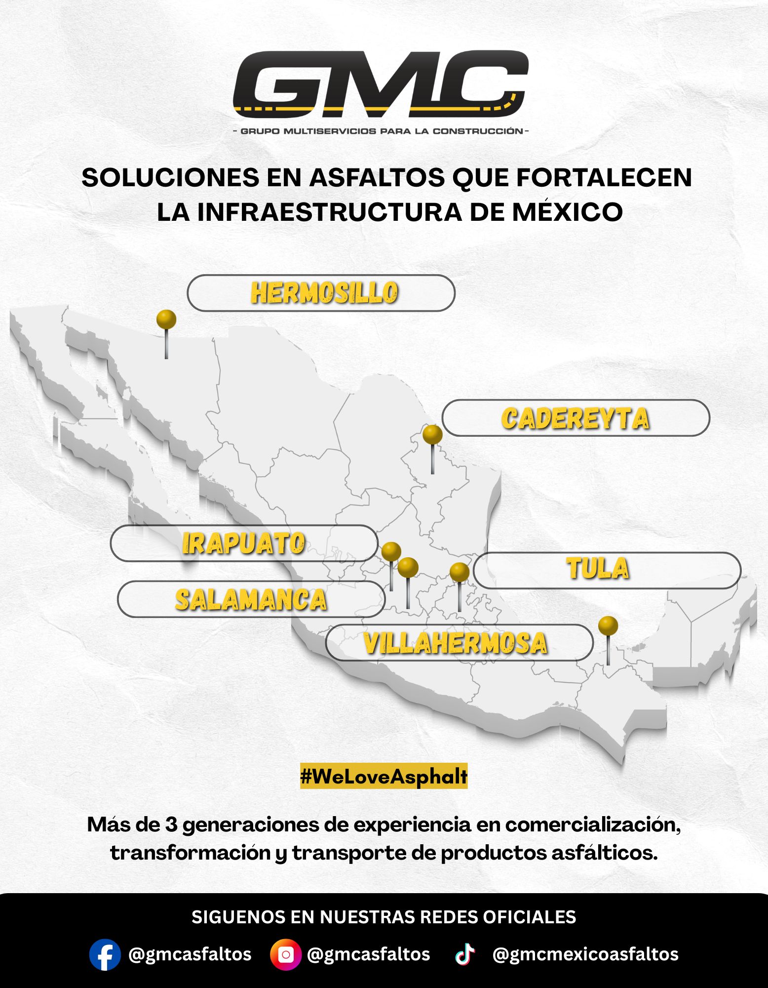 Mapa de cobertura nacional de GMC Asfaltos